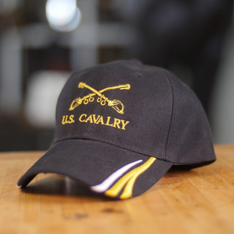 Black Baseball Cap With Yellow and White Stripes U.S. Cavalry