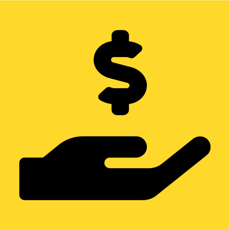 Money sign over Hand for Donation Icon